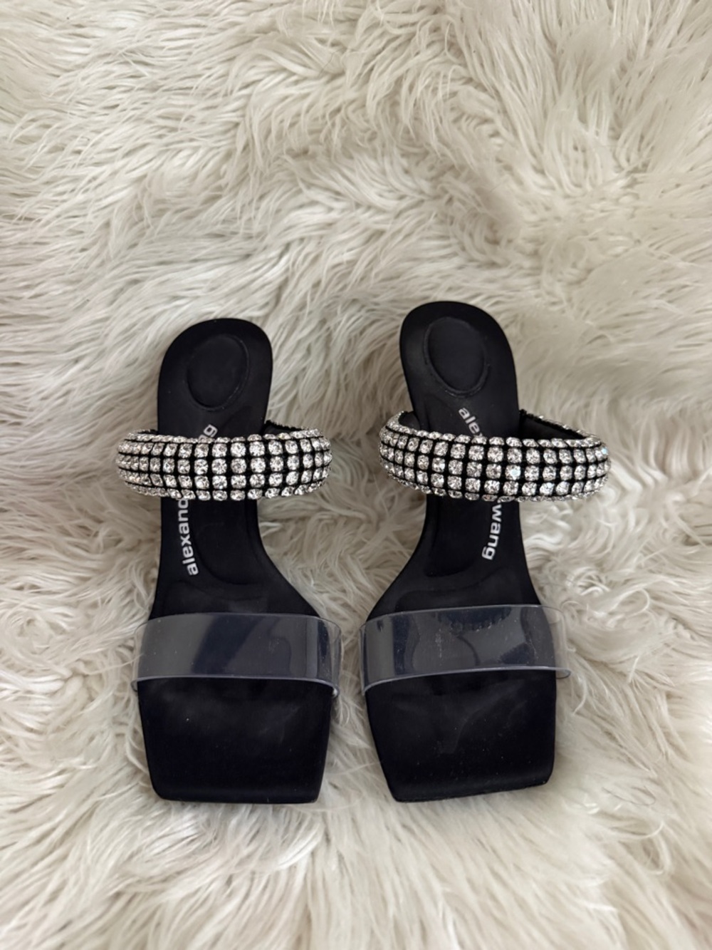 Alexander Wang Julie Embellished Clear Strap Slide Mules